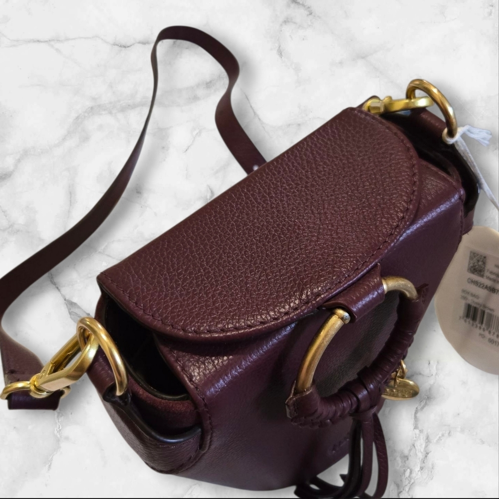 See By Chloe Leather Box Bag Crossbody Bucket Handbag Dusky Brown Burgandy - Picture 7 of 14